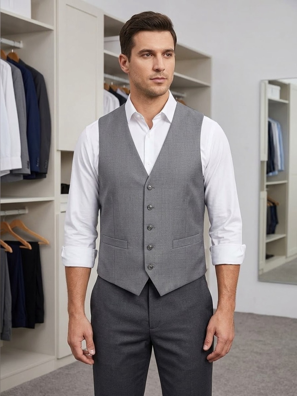 Classic Men's Gray Suit Vest - Tailored Formal Waistcoat
